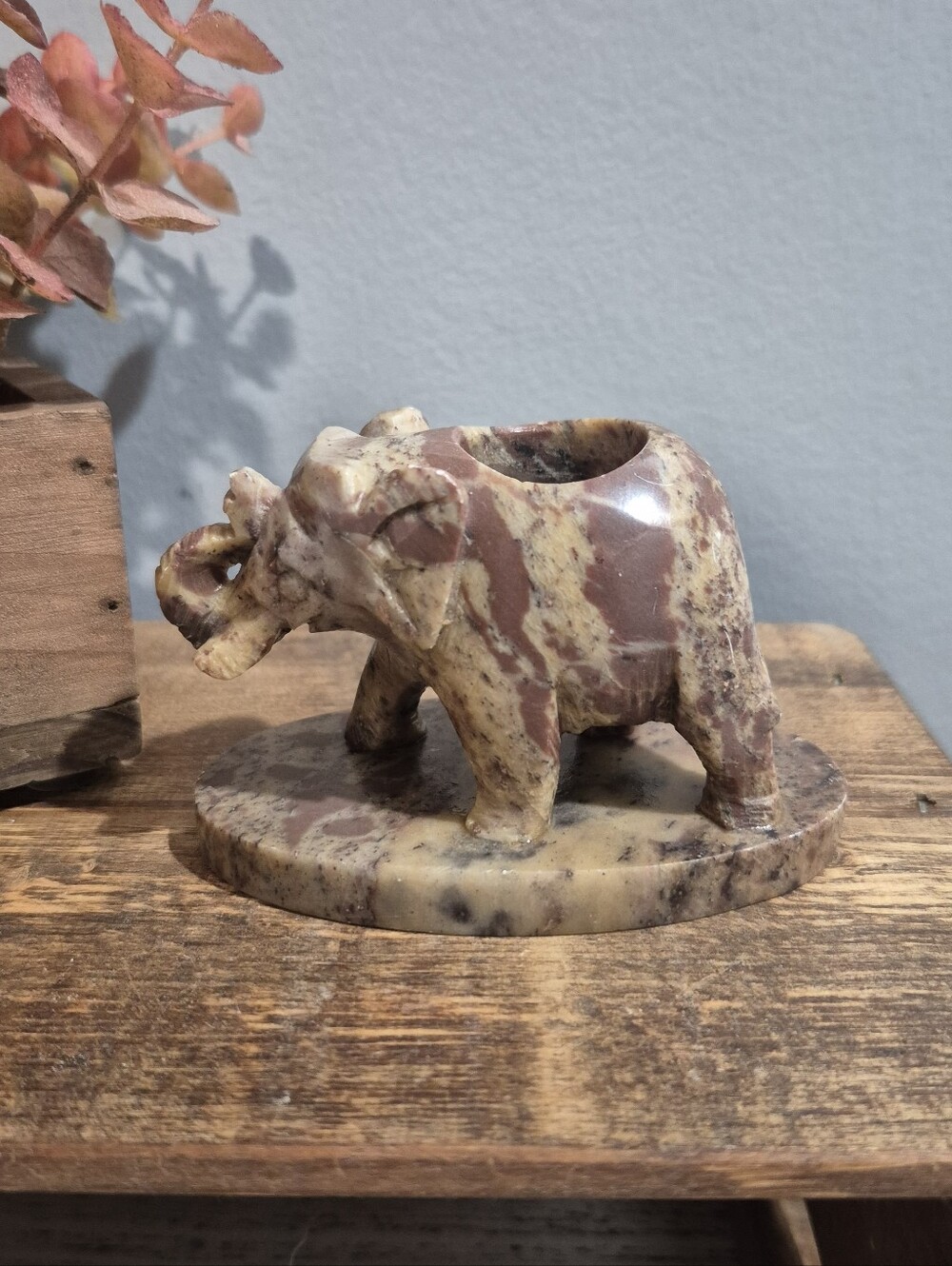 VTG Bombay Company Carved Marble Elephant Taper Candlestick Holder
